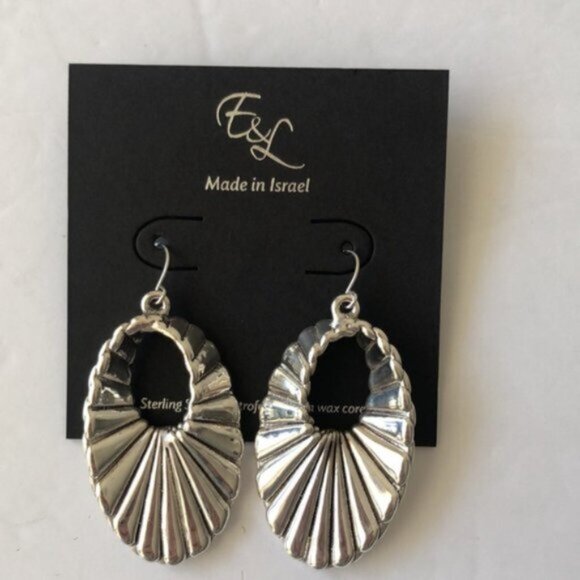 E&L Twist Textured Sterling Silver Electroform Earrings Israel 2.5” long - Picture 5 of 11
